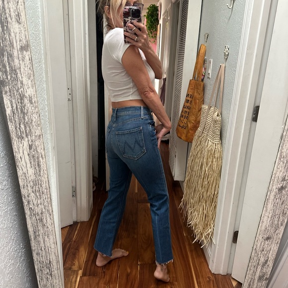 MOTHER Indigo Straight Leg Jeans tripper ankle fray 26 - Picture 2 of 13